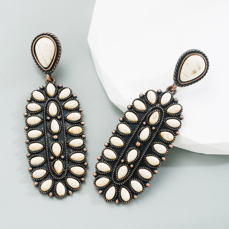 White Oval Western Earrings
