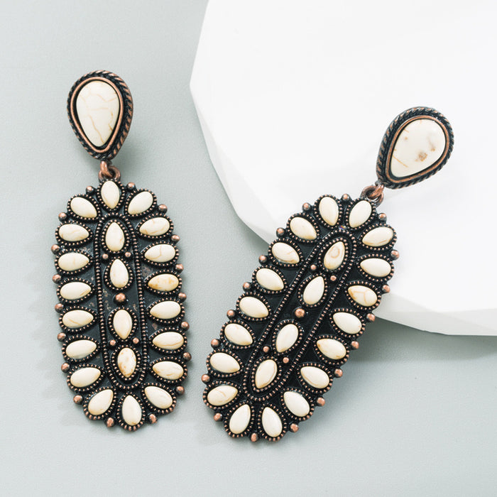 White Oval Western Earrings