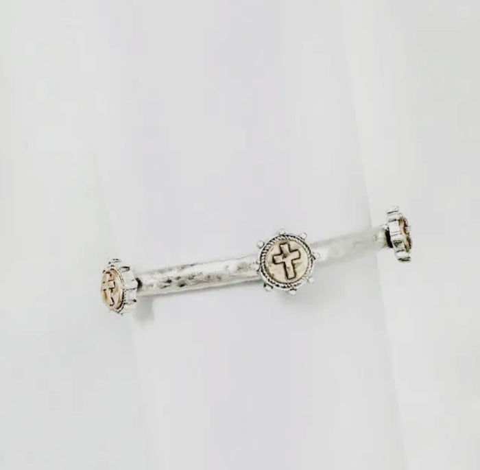 Silver Bracelet with Gold Cross Medallions