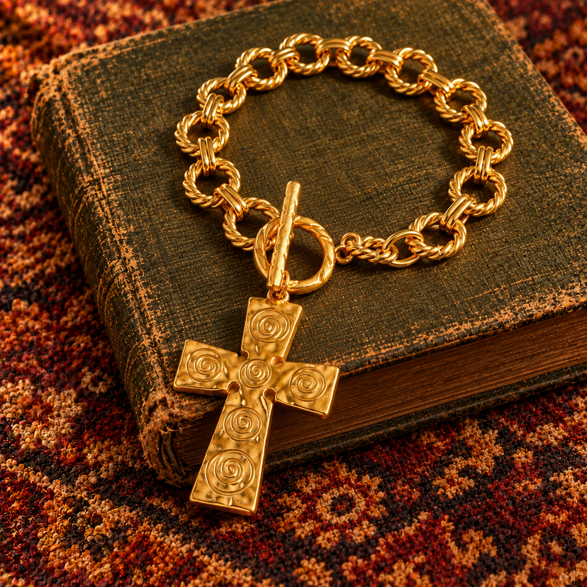 Gold Swirl Cross Bracelet