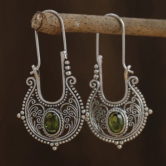 Green Stone Boho Earrings