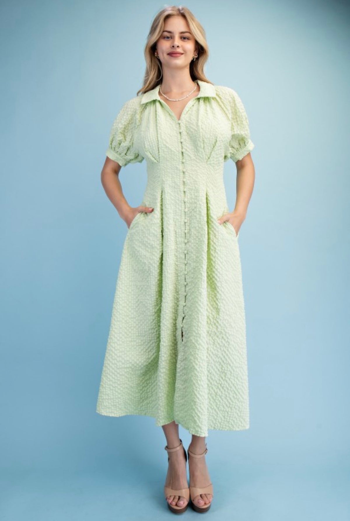 Lime Seersucker Long Dress