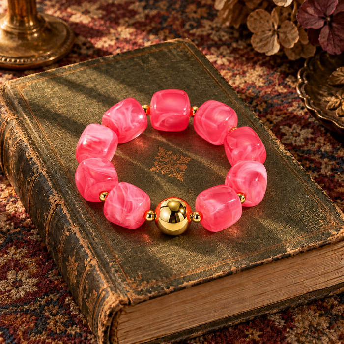 Bright Pink & Gold Chunky Bead Bracelet