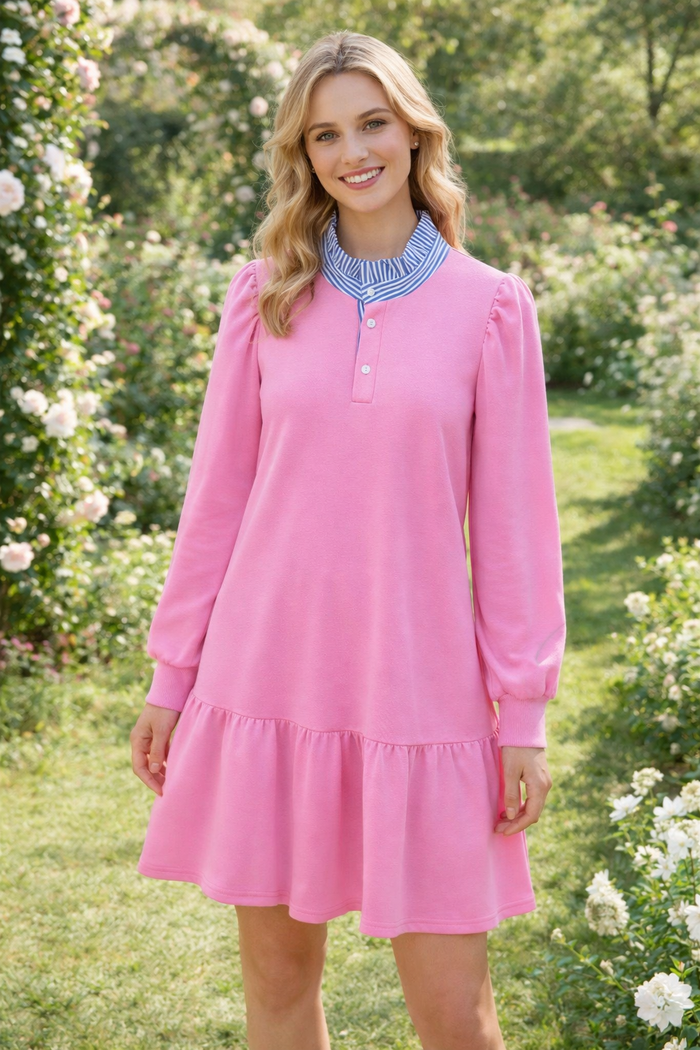 Pink Dress with Blue/White Collar