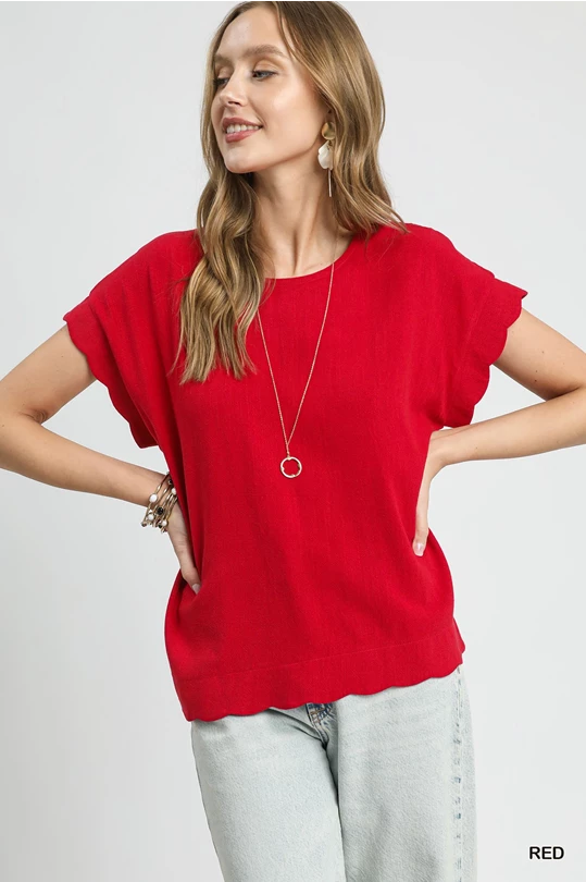 Red Scalloped Hem Top