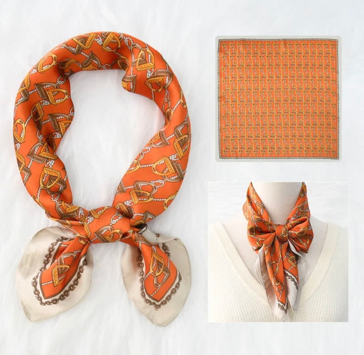 Orange Interlocking Horsebit Scarf
