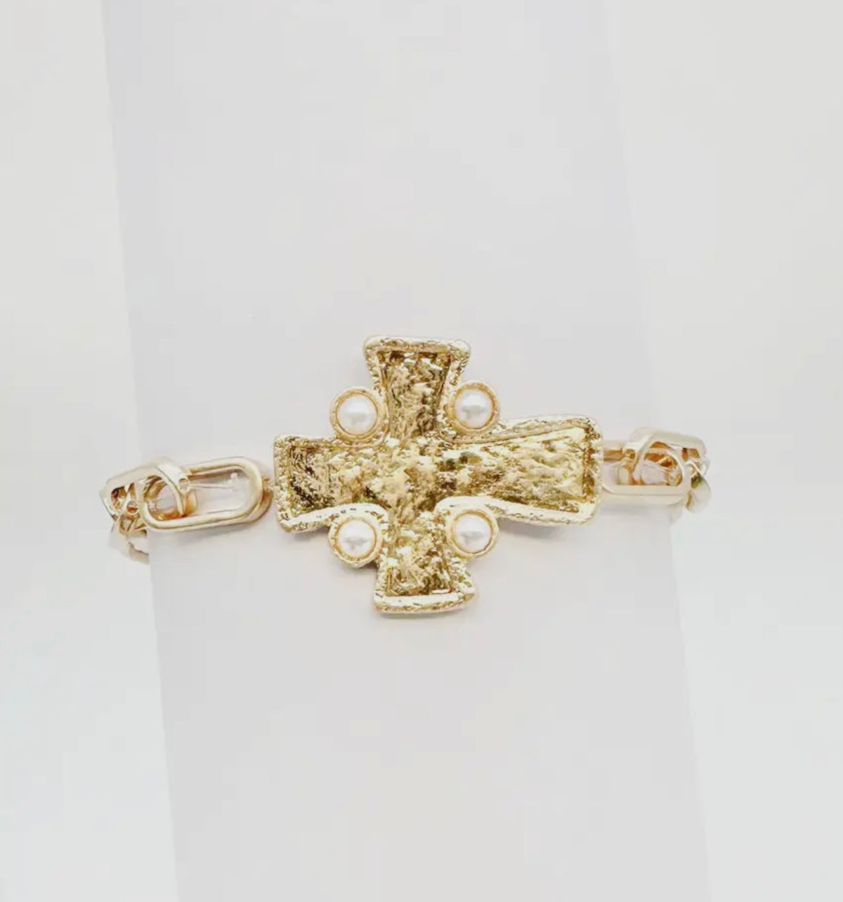 Gold Pearl Cross Bracelet