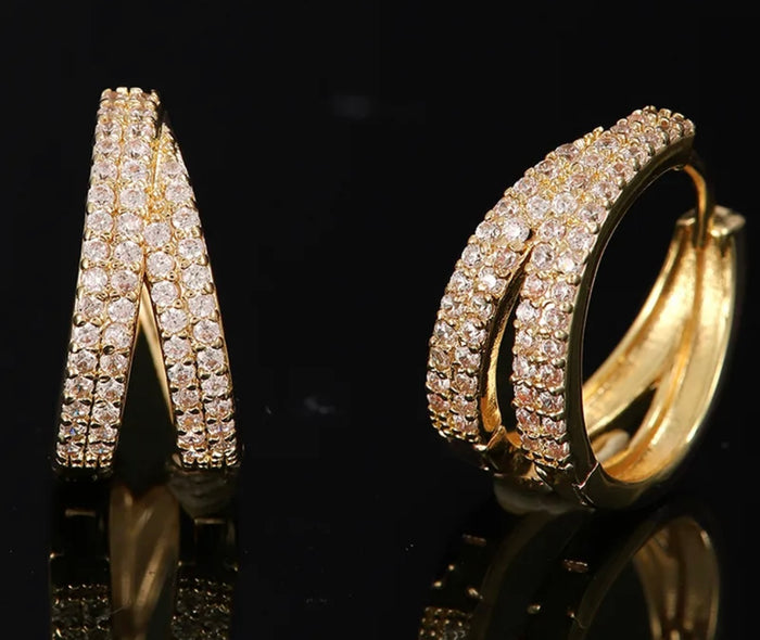 CZ Gold Double Hoop Earrings (FW 25)