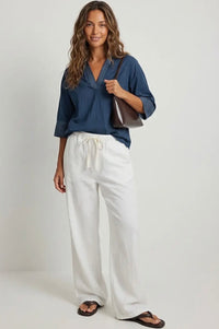 Blue Contrast Stitching Blouse