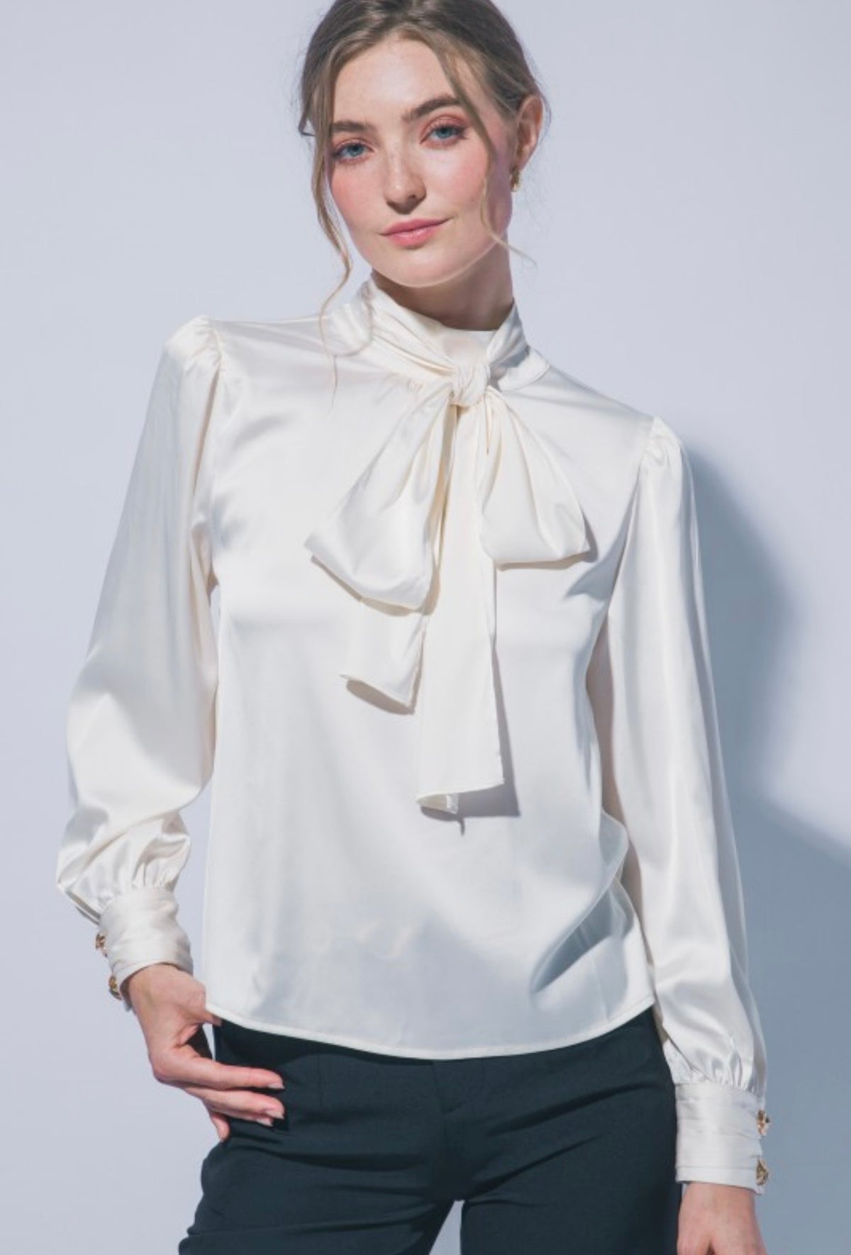 Ivory Tie Neck Blouse