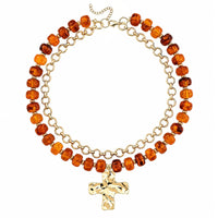 Amber Bead Cross Double Necklace
