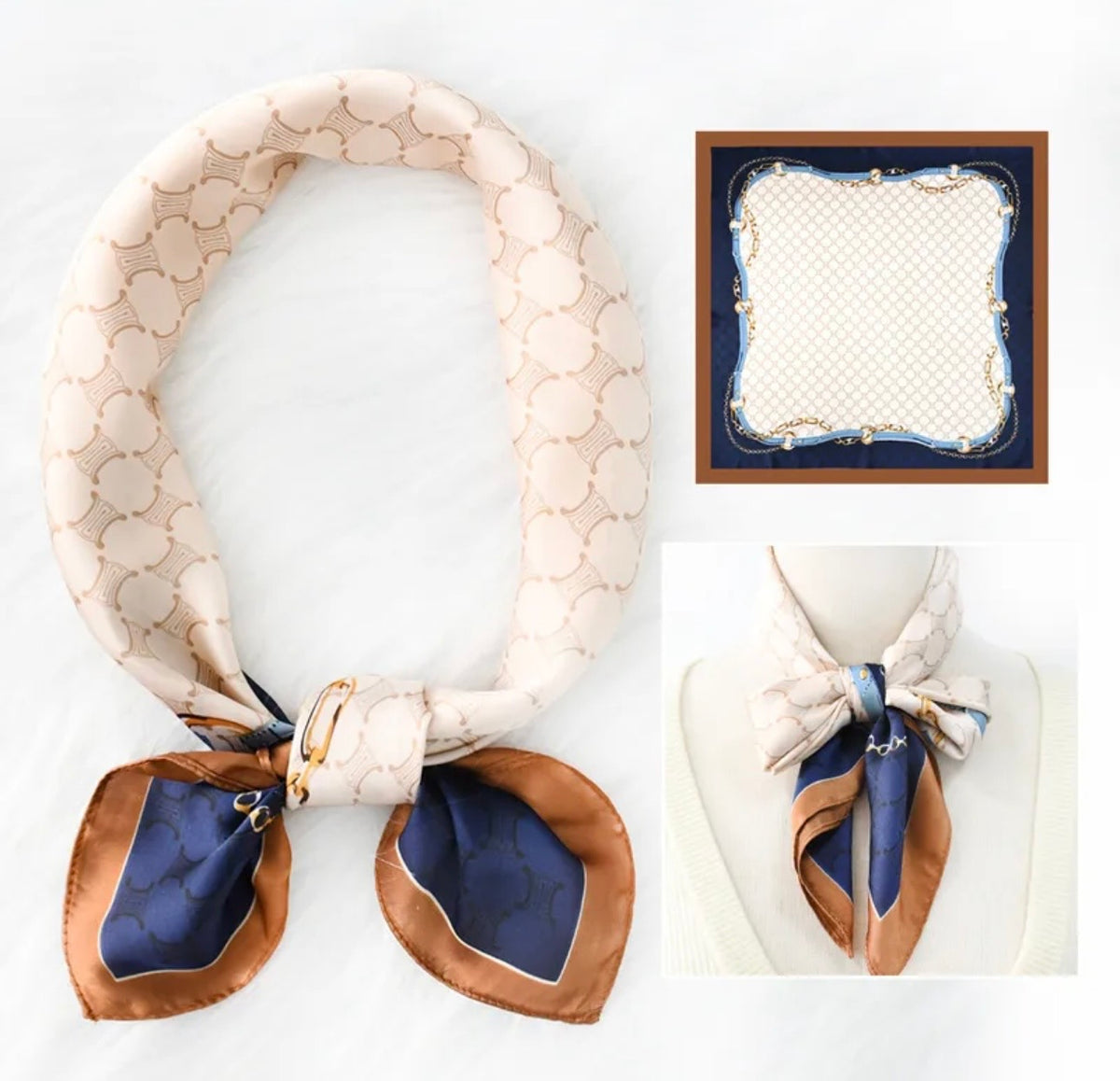 Taupe & Navy Chain Scarf