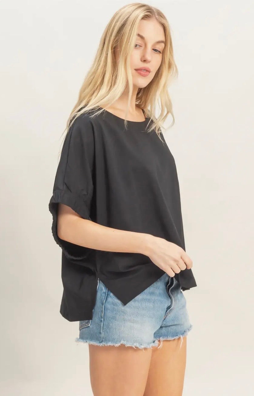 Black Elastic Sleeve Top