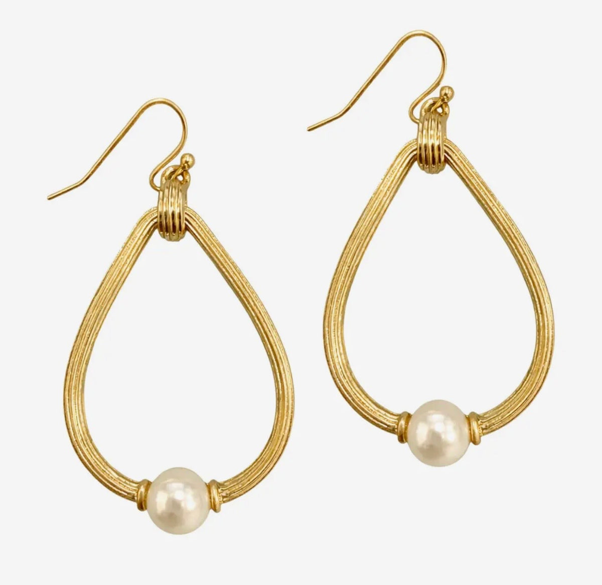 Thin Gold Drop Earrings with Pearls