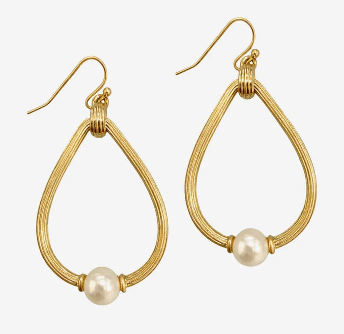 Thin Gold Drop Earrings with Pearls