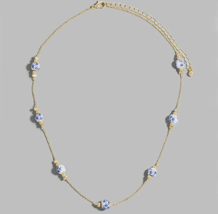 Blue & White Ceramic Bead Necklace