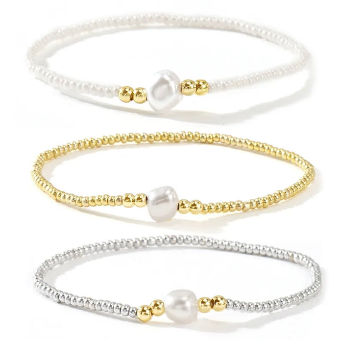 Set of 3 Seed Bead Bracelets with Pearl Detail