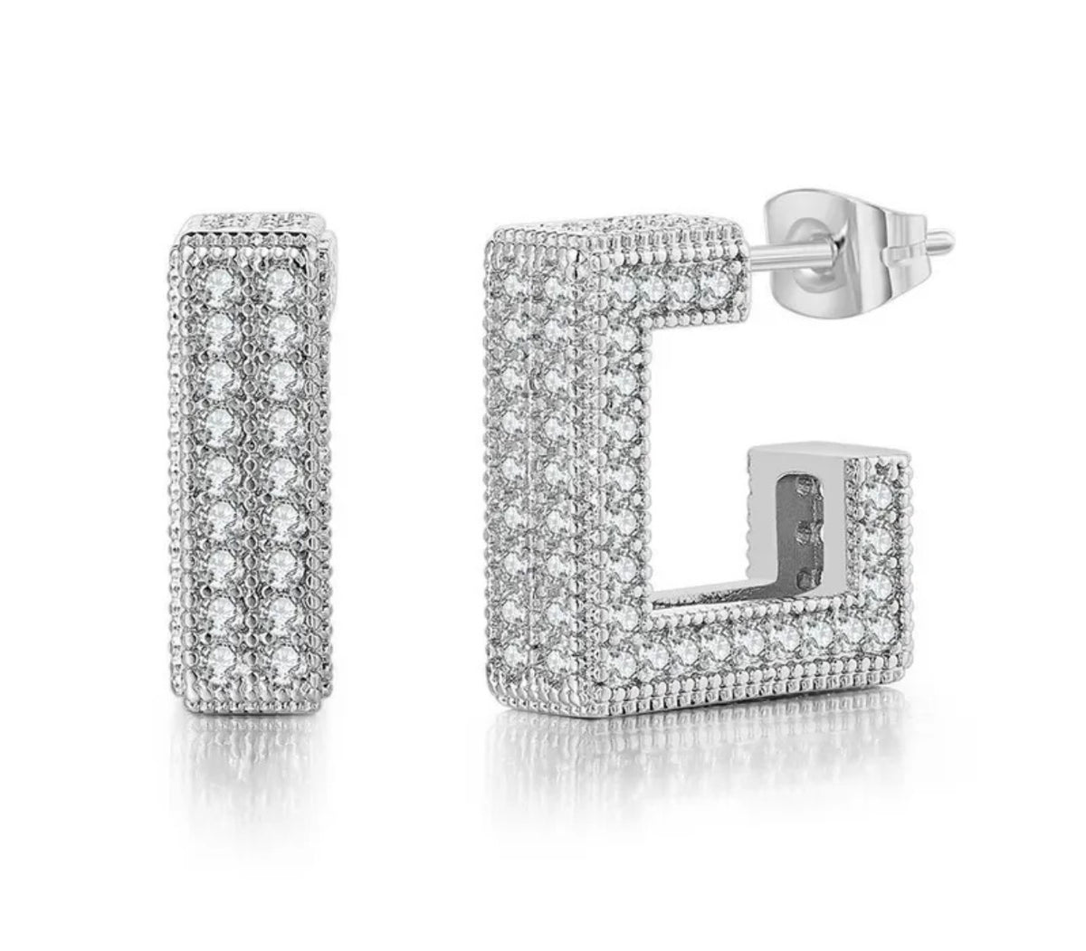 Silver OR Gold Square CZ Hoops