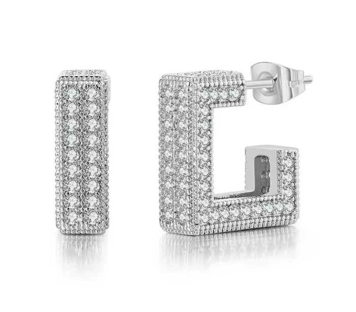 Silver OR Gold Square CZ Hoops