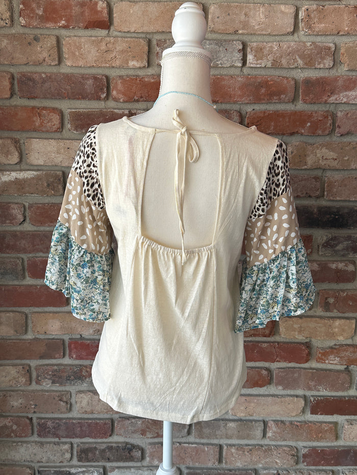 Ivory Patchwork Sleeve Top