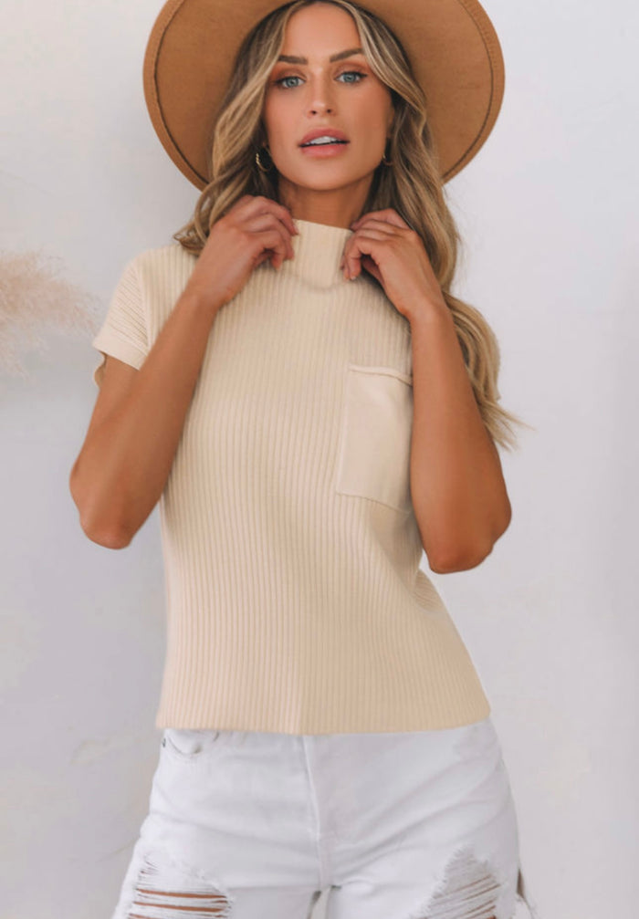 Cream Soft Turtleneck Sleeveless Sweater
