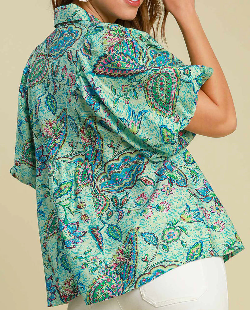 *Available in Store* Paisley Print Top Teal