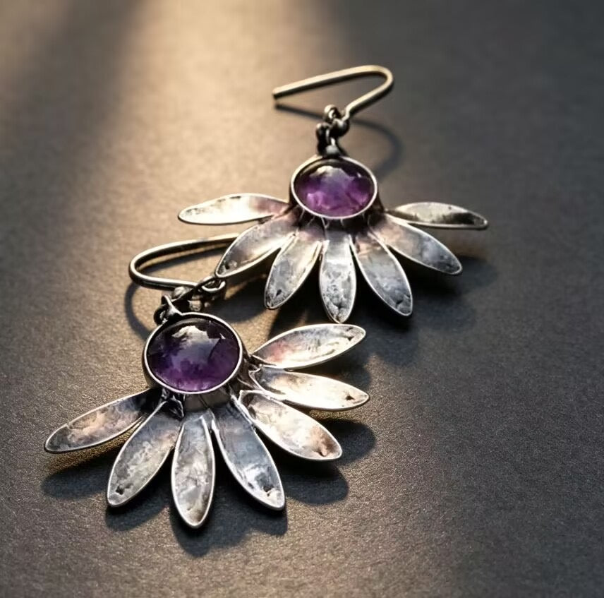 Purple & Silver Flower Earrings