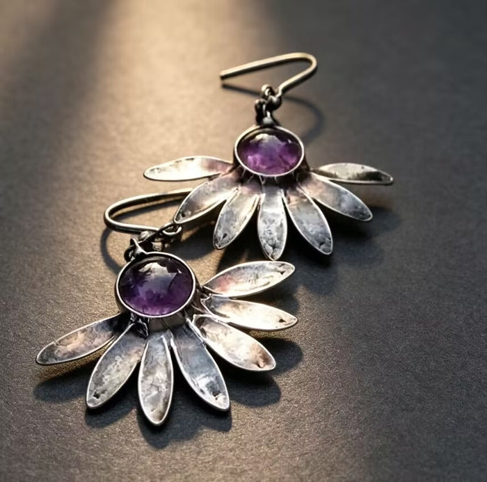 Purple & Silver Flower Earrings