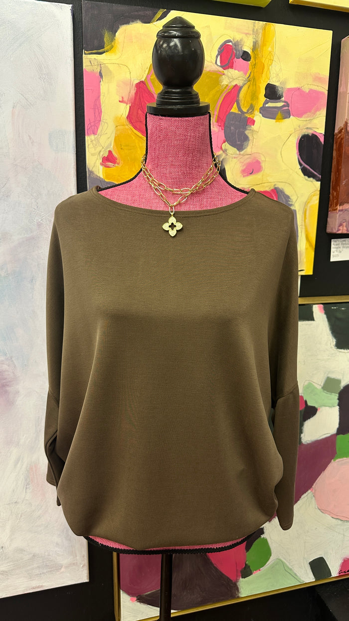 Brown Scuba Fabric Dolman Sleeve Top
