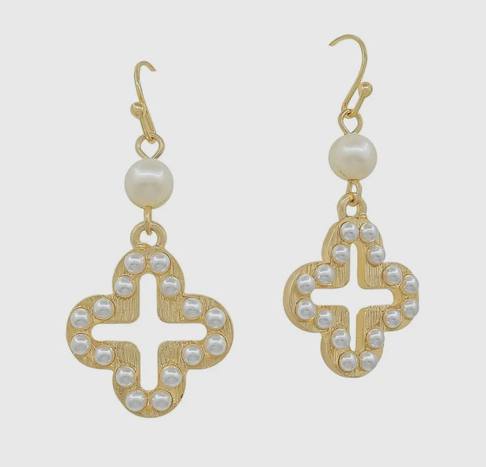 Rounded Pearl Cross Earrings