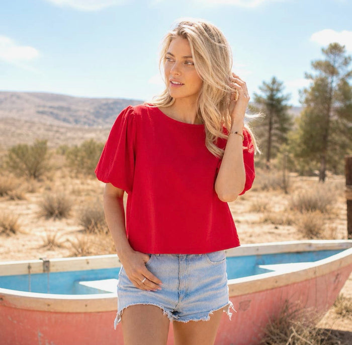 Red Puff Sleeve Blouse