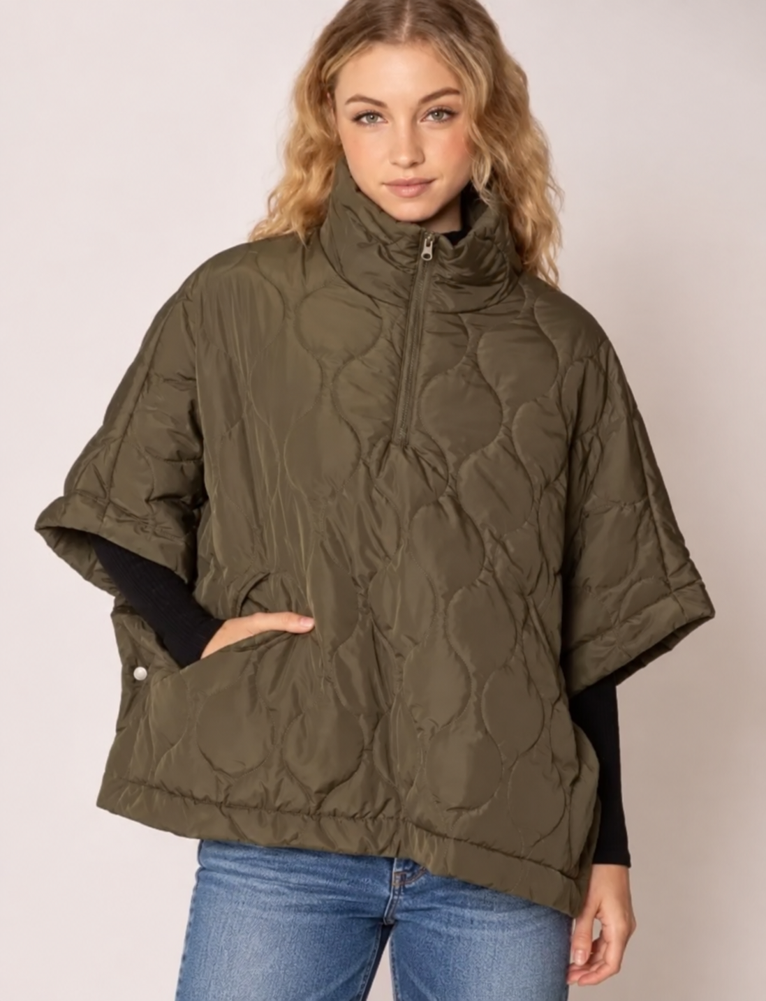 Olive Quilted Poncho