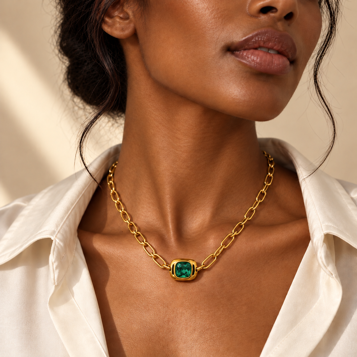 Green Pendant Gold Necklace
