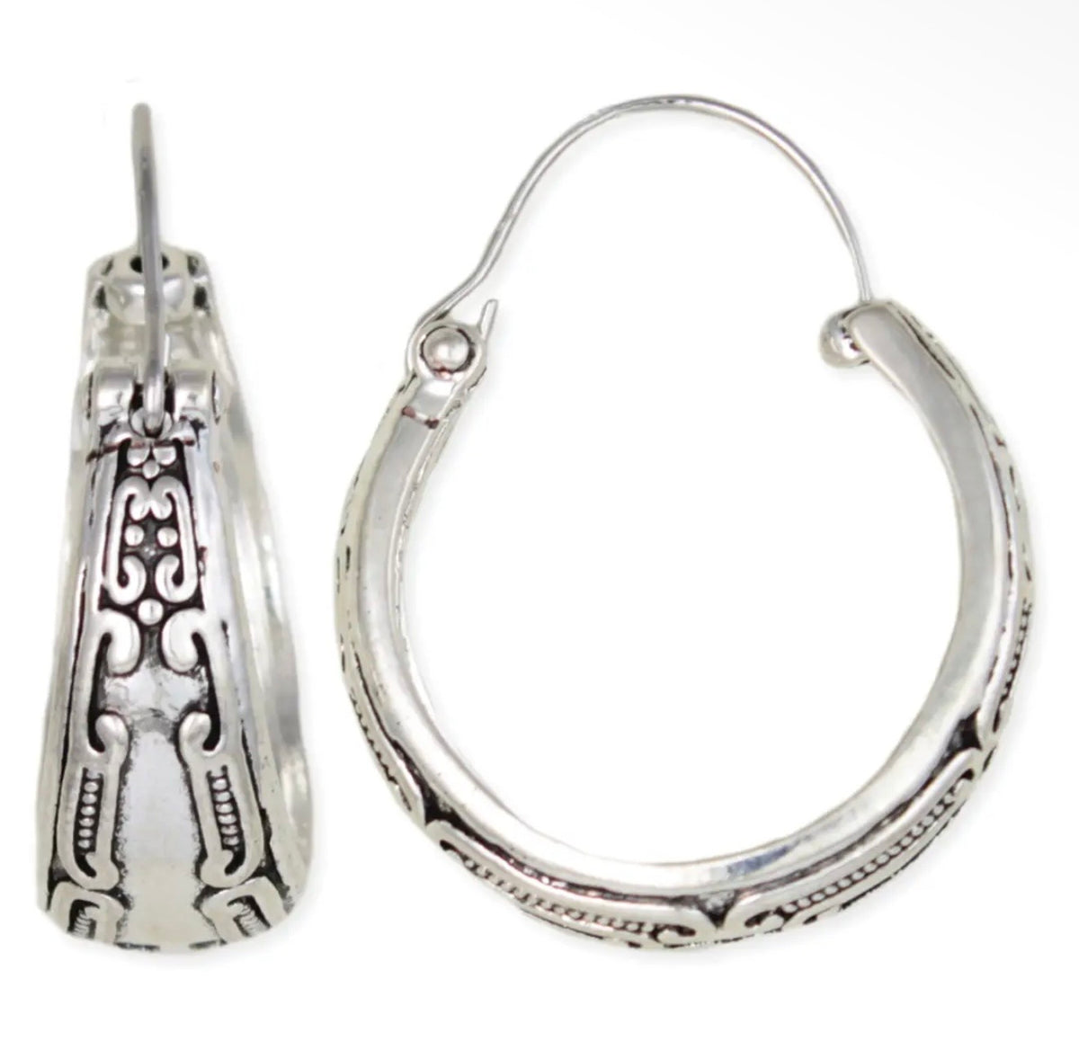 Vintage Look Silver Hoop Earrings