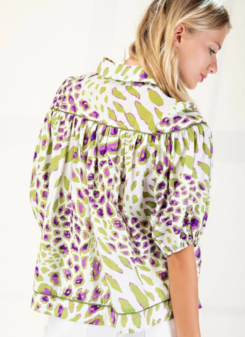 *Available in Store* Green & Purple Leopard Print Top