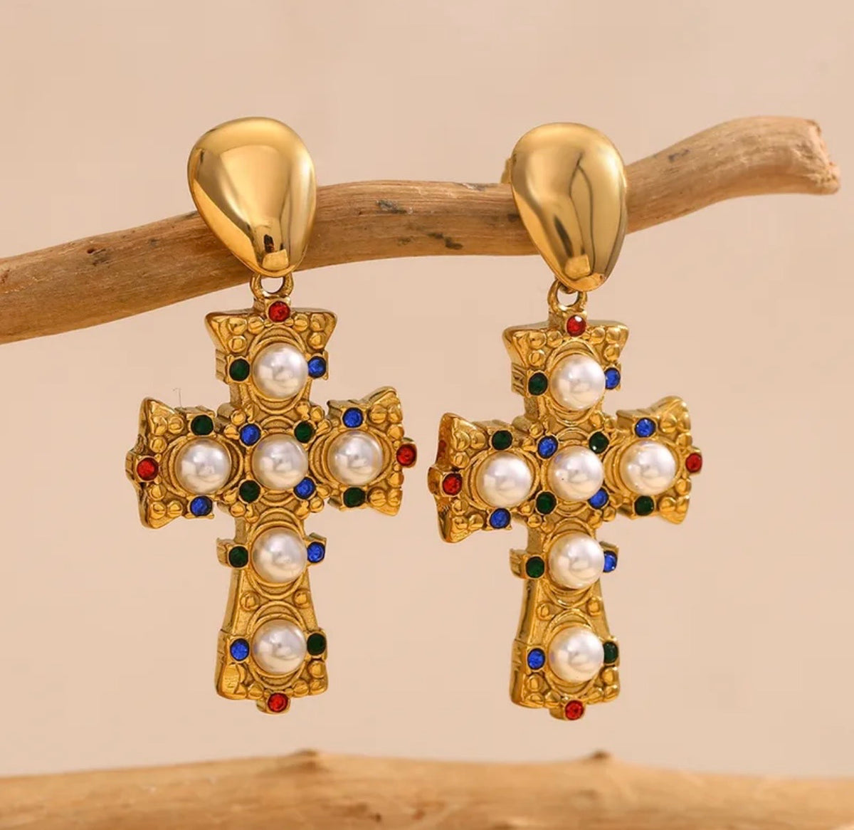 Beaded Cross Earrings