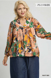 Plus Abstract Multi Floral Print Blouse