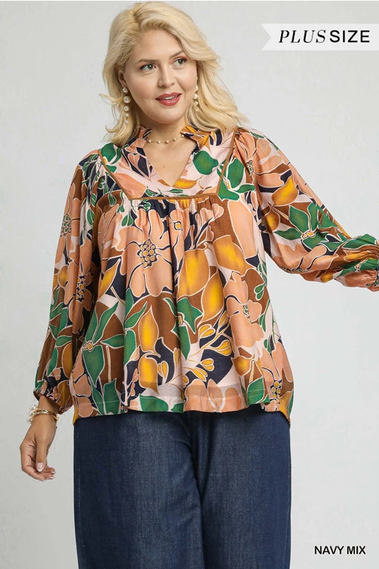 Plus Abstract Multi Floral Print Blouse