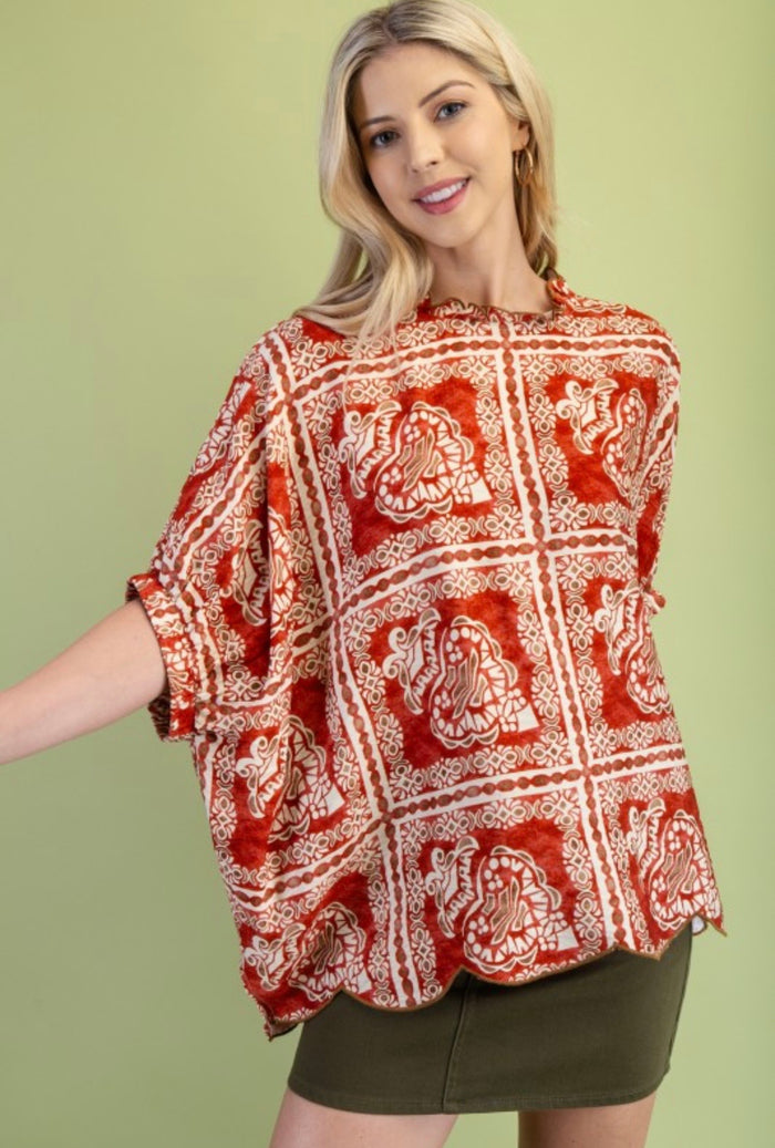 Brick Scalloped Blouse