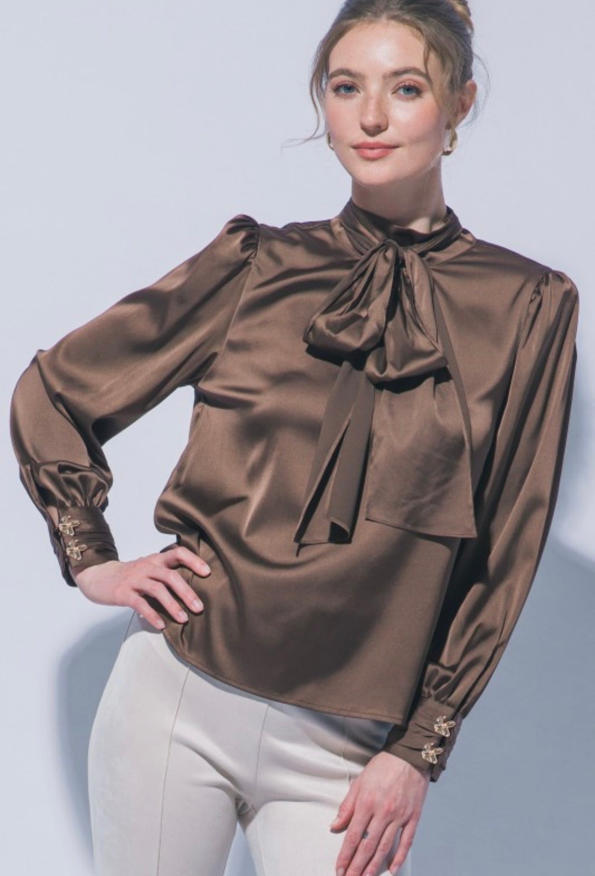 Mocha Tie Neck Blouse