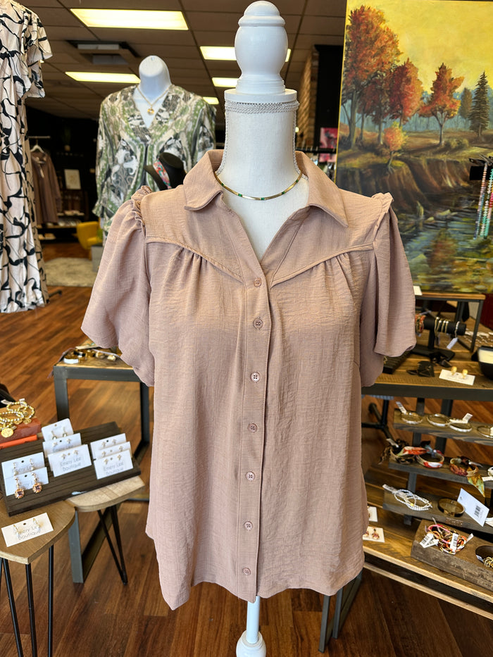 Taupe Button Up Blouse