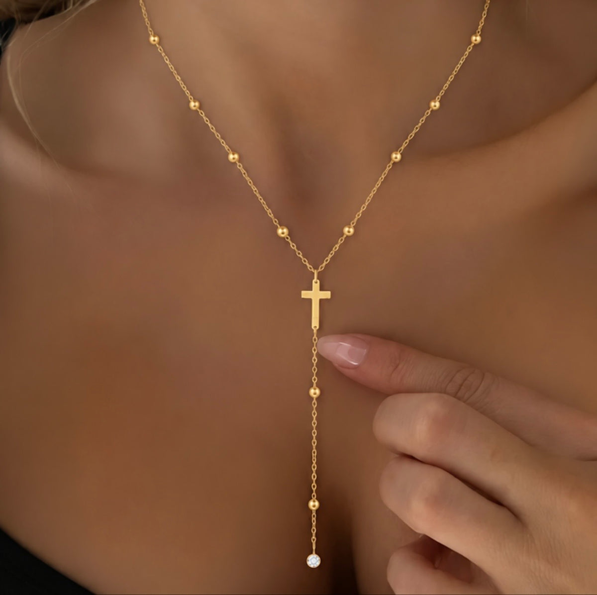 Gold Cross Y Necklace