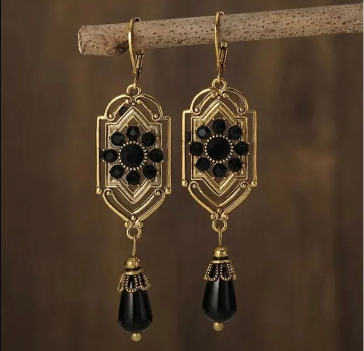 Antique Look Burgundy or Black Dangle Earrings
