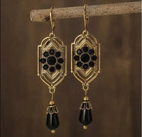 Antique Look Burgundy or Black Dangle Earrings