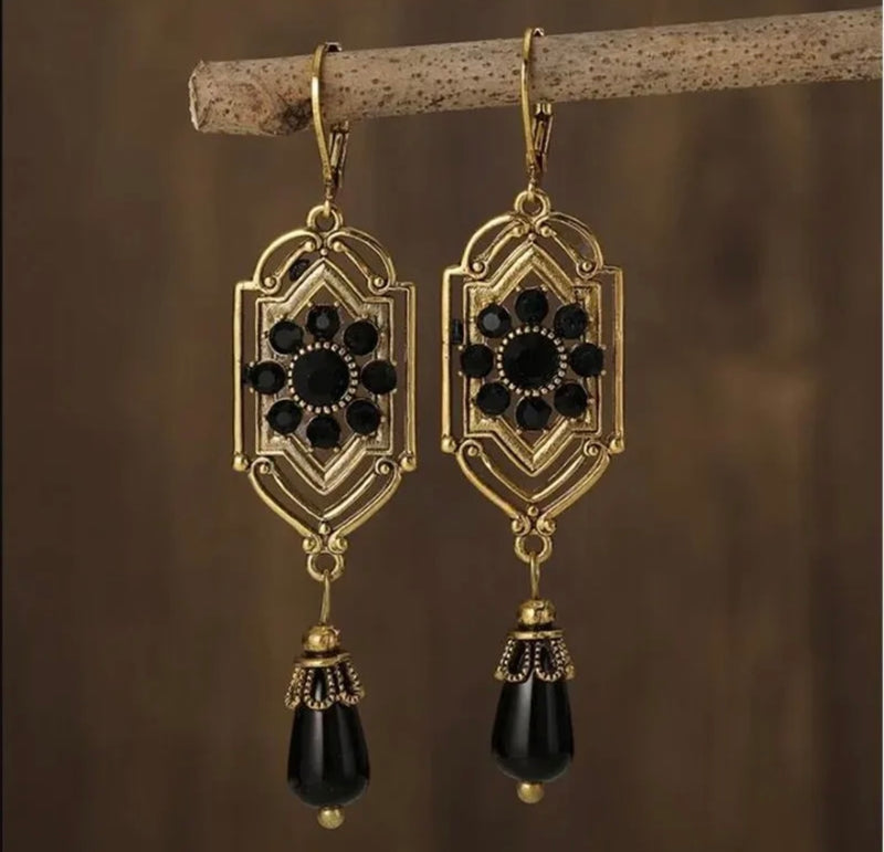 Antique Look Burgundy or Black Dangle Earrings
