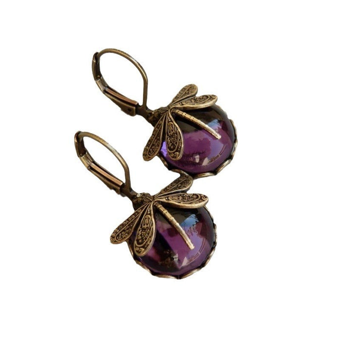 Purple Dragonfly Earrings