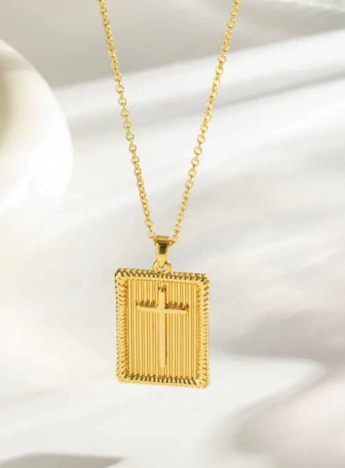 Gold or Silver Rectangle Cross Necklace