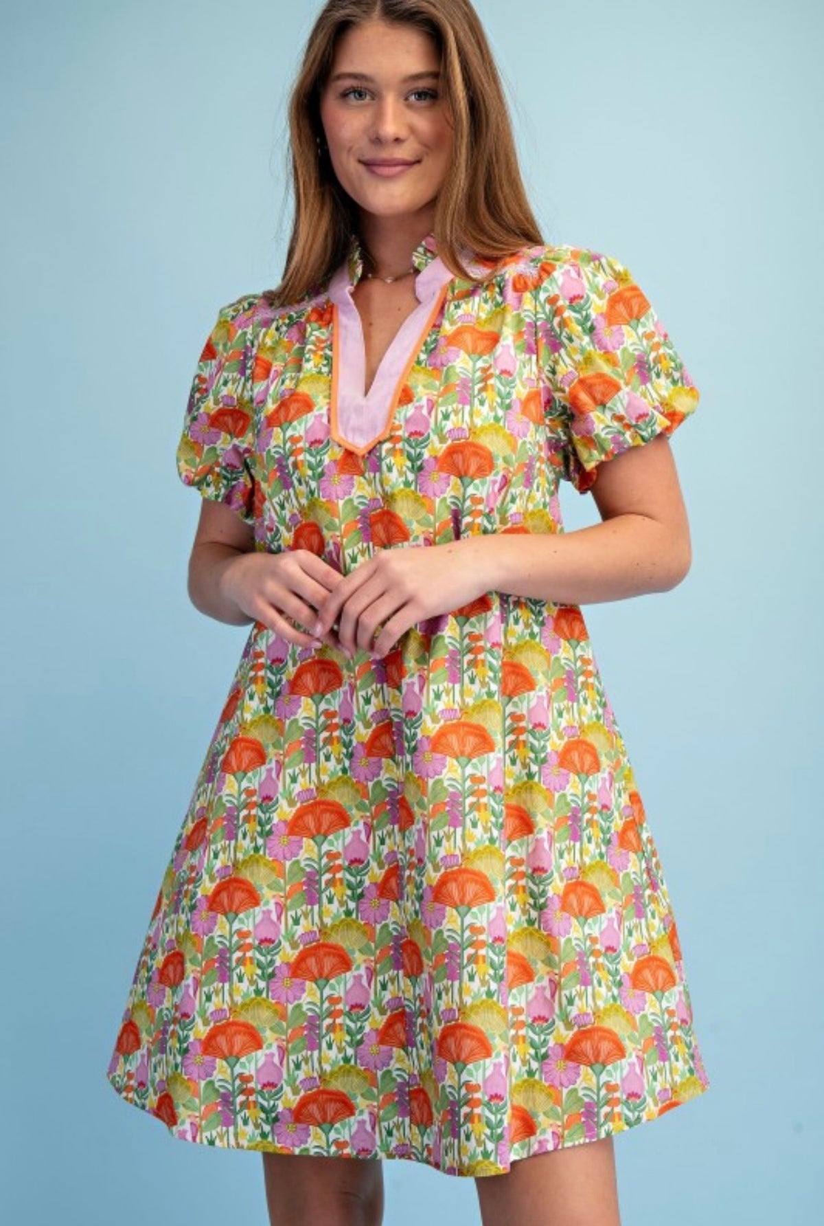 Orange Mixed Floral Short Dress