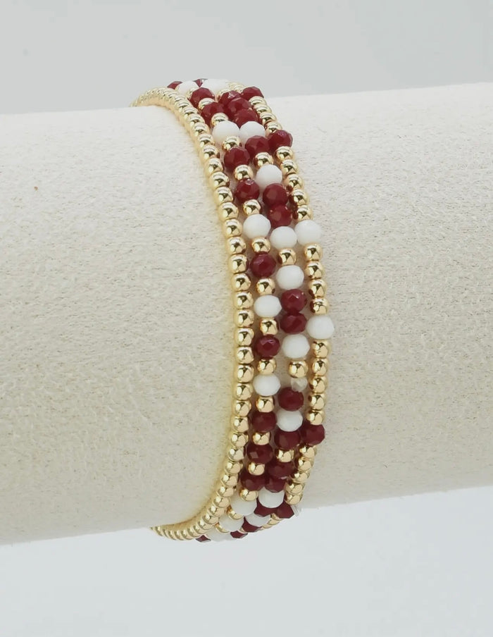 Set of 4 Maroon & White Glass Bead Bracelets