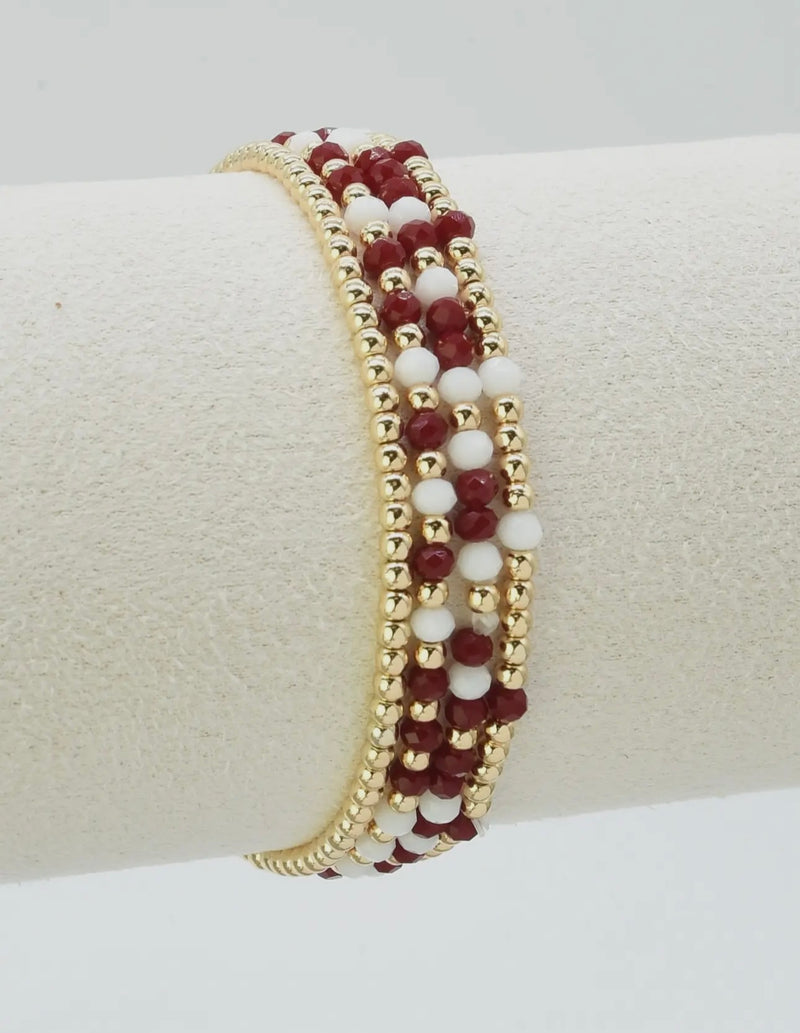 Set of 4 Maroon & White Glass Bead Bracelets